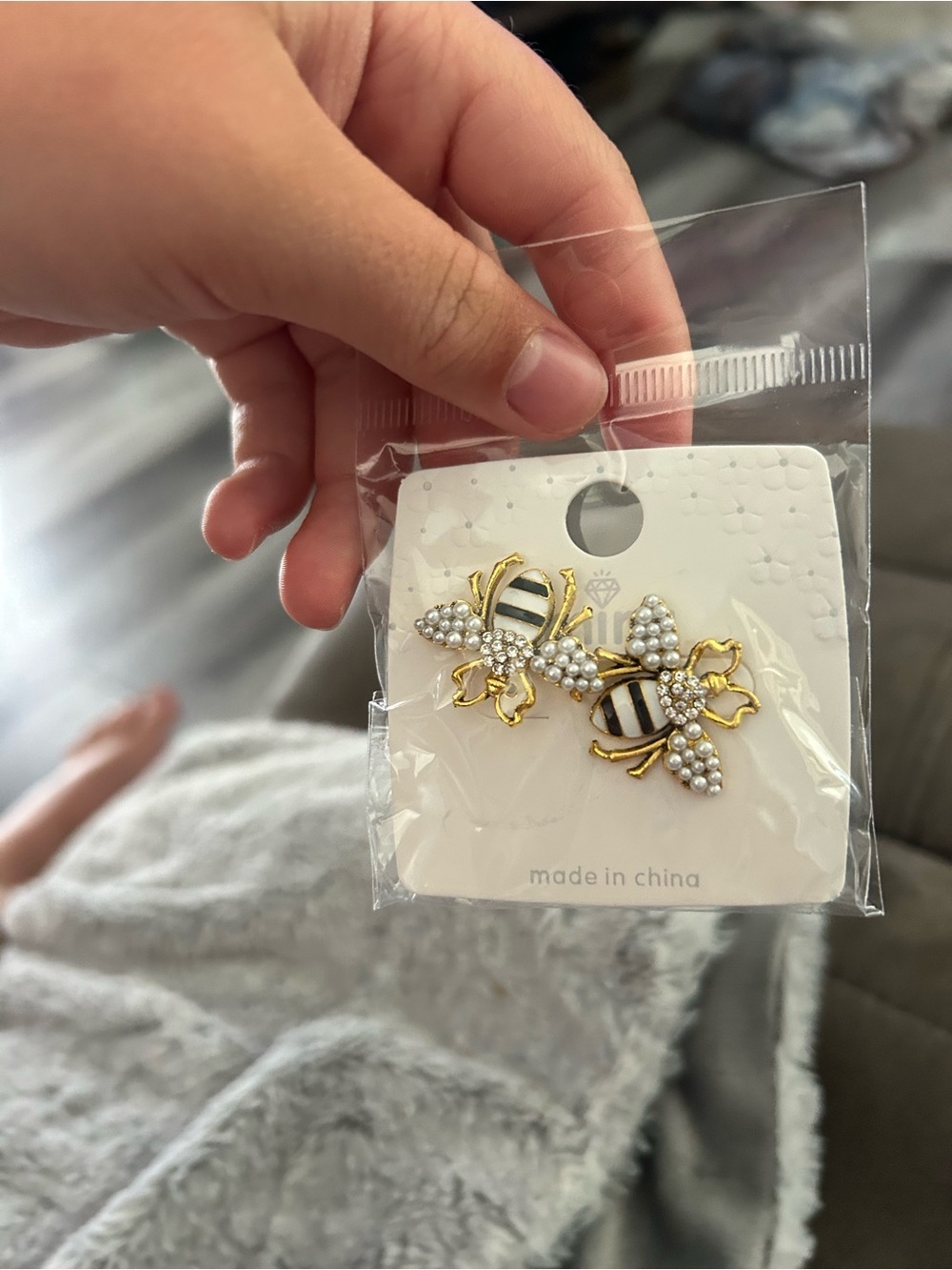 4/$50 Gold Bee Pearl Accent Earrings - Black & White Stripes